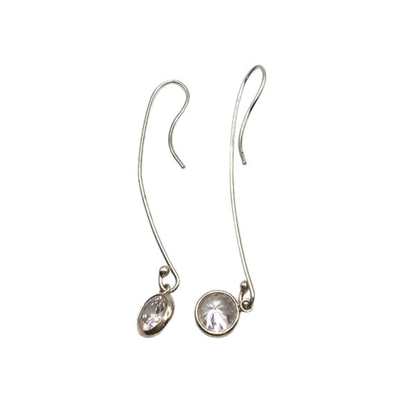 Artisan Jewelry - Minimalist Sterling Pierced Earrings Long French Wire Clear Crystal Beads